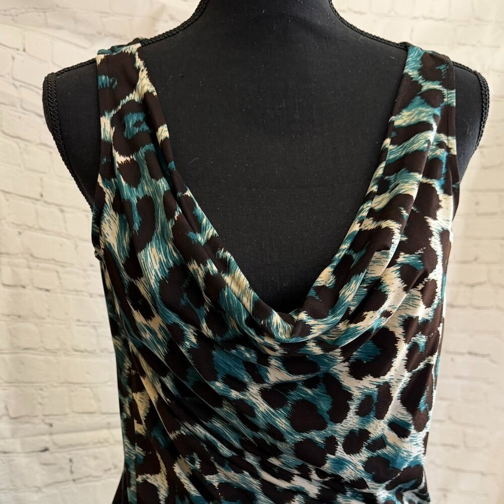 INC International Concepts Teal Leopard Cowl Neck Tank Top  | Going Out Top